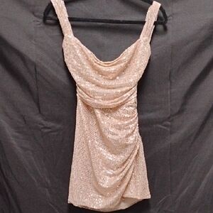 Lucy in the Sky Champagne Sequin Cowl Neck Mini Dress